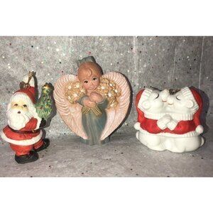 Christmas Figurine Ornaments Lot Santa - Angel - Bear